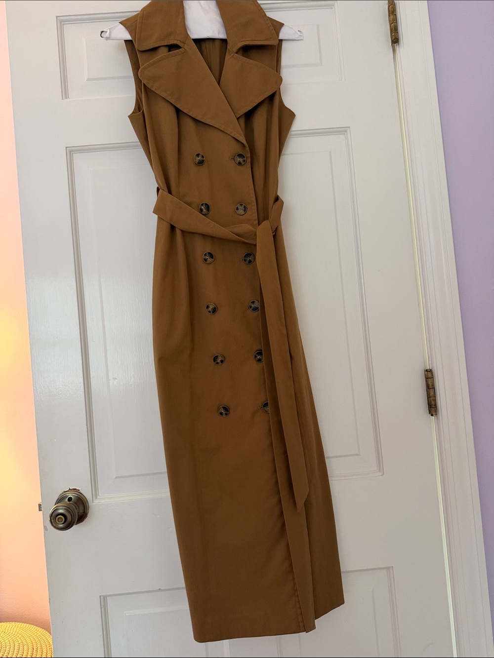 Pearl Sleeveless Trench Maxi Dress in Tan